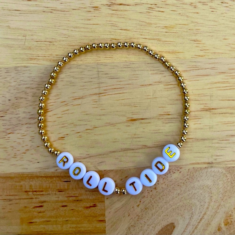 Handmade Alabama 14k gold filled stretch Roll Tide bracelet